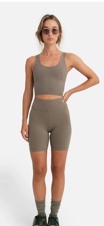 MATE the Label Pants - Mate the Label Stretch 7" Biker Shorts Pebble High Waisted Low Impact Wms Size L